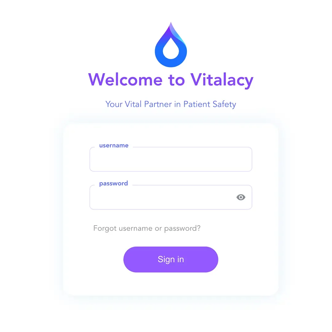 Vitalacy WebApp Login - Hand Hygiene Monitoring System - Hand Wash Sensor